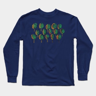 Cross Stitch Trees - Teal background Long Sleeve T-Shirt